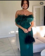 ZARA WOMAN NWT SS23 BOTTLE GREEN FEATHER SATIN EFFECT DRESS SIZE S 7844/934