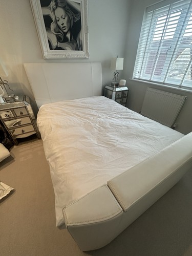 Leather white bed - leather, tv