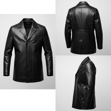 Genuine Black Leather Long