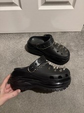 Black Mega Platform Crush Clog Crocs With Chains & Stud Detail Emo Goth Punk Alt