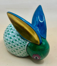 Vintage Rabbit Figure by Lancel Paris -  Herend Type Green Fishnet Pattern