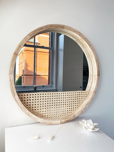 Round rattan mirror wicker - mirror, /