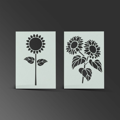 Sunflower stencil flower - stencil,