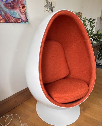Swivel egg chair white orange - swivel, white/orange