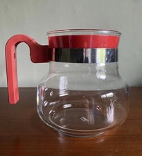 French Vintage Red & Glass PYREX Coffee Pot Teapot 1970s Retro Kitchenalia Rare