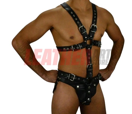 Men genuine leather chest - leather,