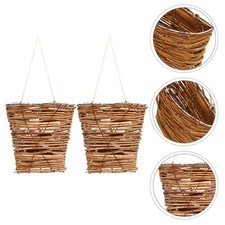  2 Pcs Hanging Woven Flower Basket Storage Rattan Wall Decoration