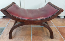 Antique X frame footstool, red