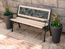 LIVIVO 3 SEATER GARDEN BENCH WOODEN & CAST IRON WITH PVC ROSE BACK PARK SEAT 