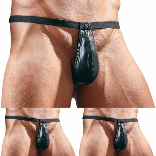 Mens faux leather thong - leather,