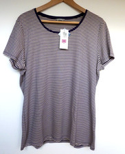 M&S blue beige COTTON STRIPED BRETON T shirt top Size 22 BRAND NEW WITH TAGS