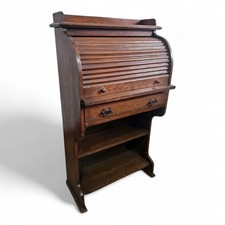 Antique oak writing bureau - Industrial Tambour Roll Top Small Desk