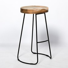 Wooden Mango Top Kitchen 74cm Bar Stool Black Metal Industrial Tractor Seat