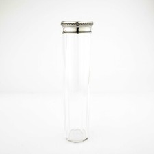 Antique Sterling Silver Guilloche Enamel Cut Glass Dressing Table, Hat Pin Jar.