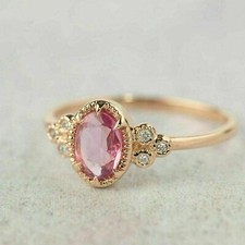 2Ct Oval Natural Pink Tourmaline Solitaire Engagement Ring 14K Rose Gold Plated
