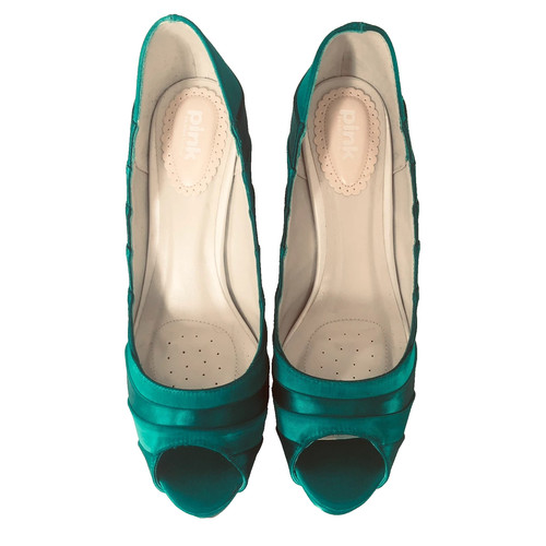 Satin emerald shoes - emerald, by