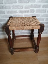 Victorian Oak Caned Footstool Stool Woven Seat Rattan Retro Macrame Bobbin