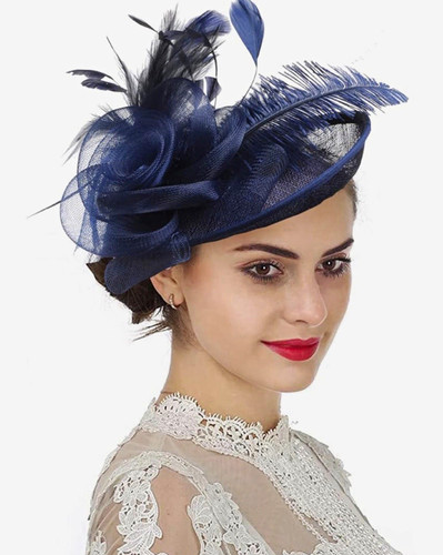 Navy fascinator feather - fascinator, mesh