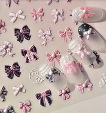5D peril bows Nail Art Stickers Decals Embossed peril bows. Wedding nails Decor 