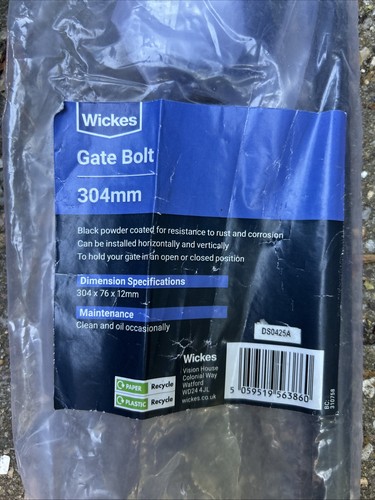 Gate bolt 304mm wickes - 304mm, black