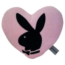 Vintage Playboy 2005 Pink Black Bunny Heart Shaped Fleece Small Cushion Used