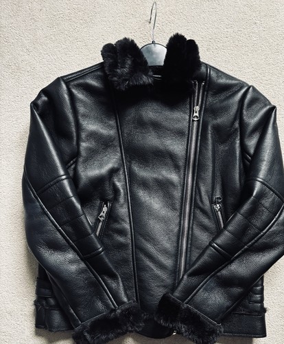 Faux leather faux fur jacket