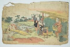 Japanese color woodblock print 19. Century Original Tsutsumi Torin Tea Harves...