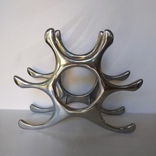 Vintage Michael Noll Style Cast Polished Aluminum 6-Bottle Wine Rack Sculpture