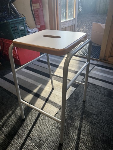 Metal stool with wood - seat.,