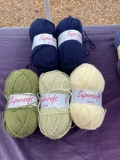 5 x 100g Sirdar Supersoft Aran Wool Yarn Navy Green Cream