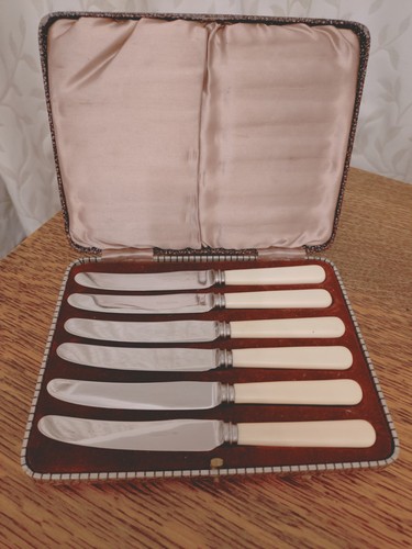Vintage set faux bone handle - faux,