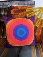 Vintage Mid Century Space Age Mira X Pillow Purple Double Sided Verner Panton
