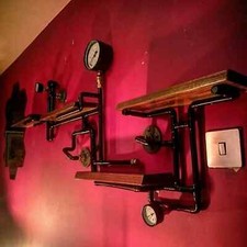 steampunk shelving - retro industrial wall storage- Hardwood wall art 
