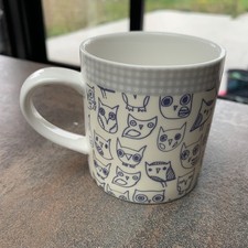 Disaster Designs White And Blue Owl Pattern Design Mug - Unused