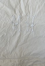 New VINTAGE FRENCH LINEN METIS SHEET MONOGRAM MH 200 x 278cm LADDERSTITCH 