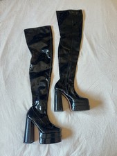 ASOS Kathleen High Heeled Platform Thigh High Over Knee The Boots Black Patent