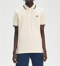 Fred Perry M3600 Twin Tipped Mens Cotton Polo Shirt in Ecru Size M