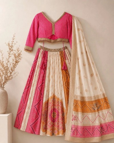 Pink multi colour lehenga - pink/multi,