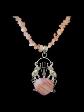Boswana Agate Gemstone 925 Pendant , 3” Elephant On Pink Chip 16” Adj. Necklace