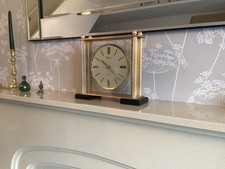 VINTAGE CORAL JAPAN GOLD METAL & GLASS QUARTZ MANTEL CLOCK