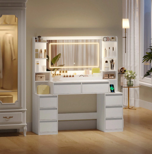 White dressing table with led - with,
