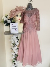 Mother of Bride Veni Infantino Size 20 Rose Pink Tea Length Dress & Hatinator