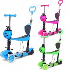 5 in 1 Kids Scooter Adjustable Seat 3 Wheels Kick Scooters Toddler Age 2-12yrs