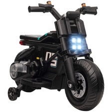6V Kids Electric Motorbike with Training Wheels - 3-5 Years, Black