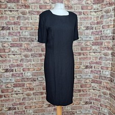 Vintage Jaeger Dress Black UK 12 Knee Length Straight Pencil Linen Blend