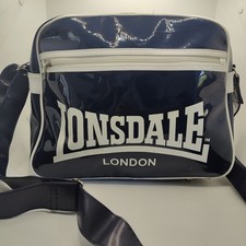 Lonsdale London Messenger Shoulder Navy Blue Vinyl Bag VGC