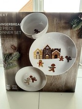 NEXT Christmas Gingerbread Dinner Set 12 Piece Plates & Bowls Porcelain - BNIB