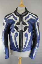 HEIN GERICKE BLUE, BLACK, & WHITE LEATHER BIKER JACKET WITH CE ARMOUR 38-40 INCH