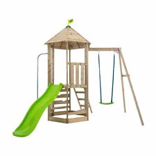 TP Castlewood Tower - Ludlow Playframe, wooden single swing set with wavy slide
