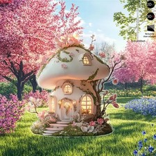 Whimsical Mushroom Fairy House Garden Stake 2D Acrylic Decoration Ornament